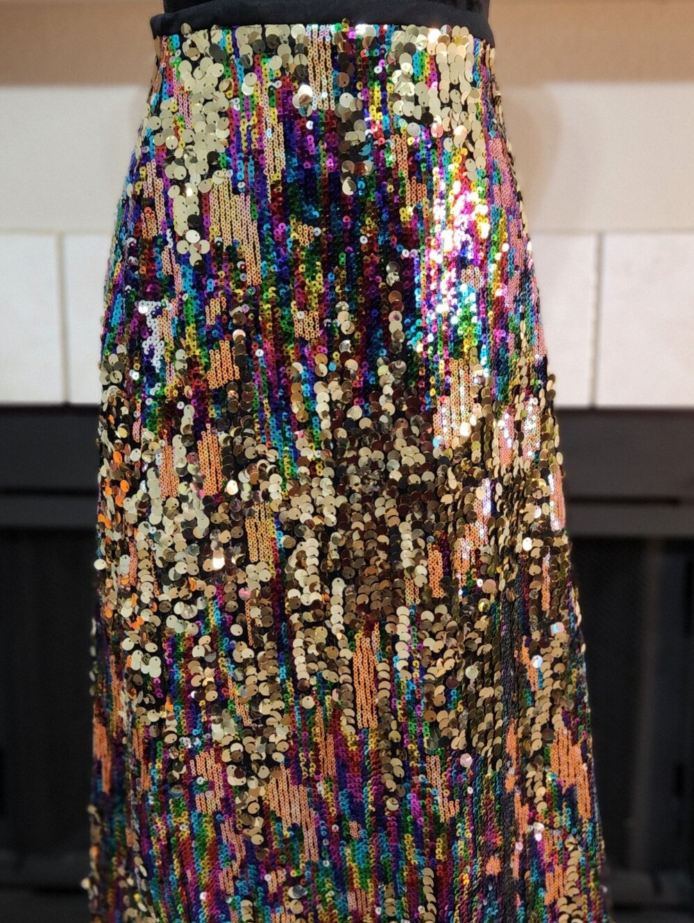 Women's Gold Sequin Midi Skirt with Iridescent Accents